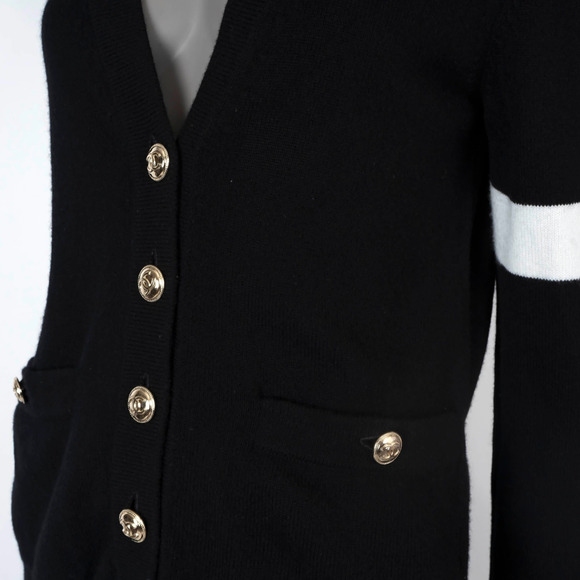 Chanel 20K Black Cashmere White Gold CC Logo Long Sleeve Cardigan Sweater 38 - Picture 6 of 16